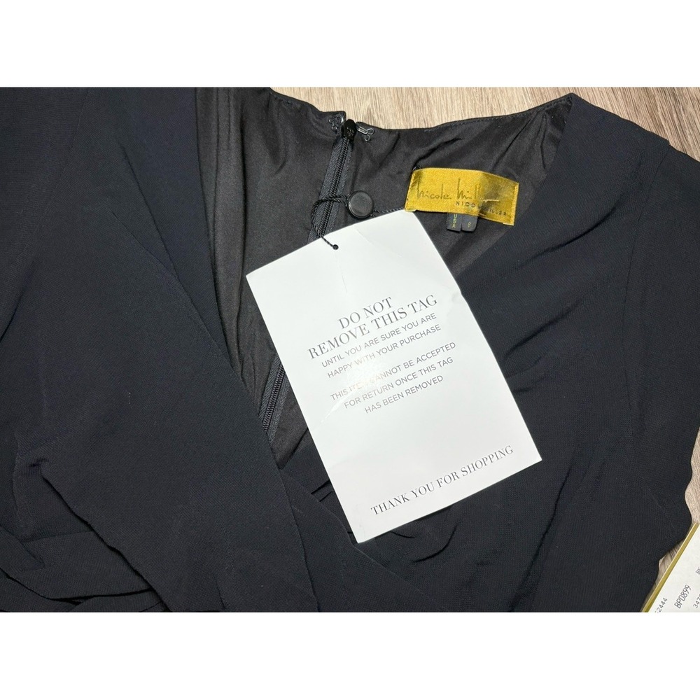 Nicole Miller NWT $385 Rouched Black Crepe Stretch Dress Midi Cocktail Size 8 - Picture 8 of 9